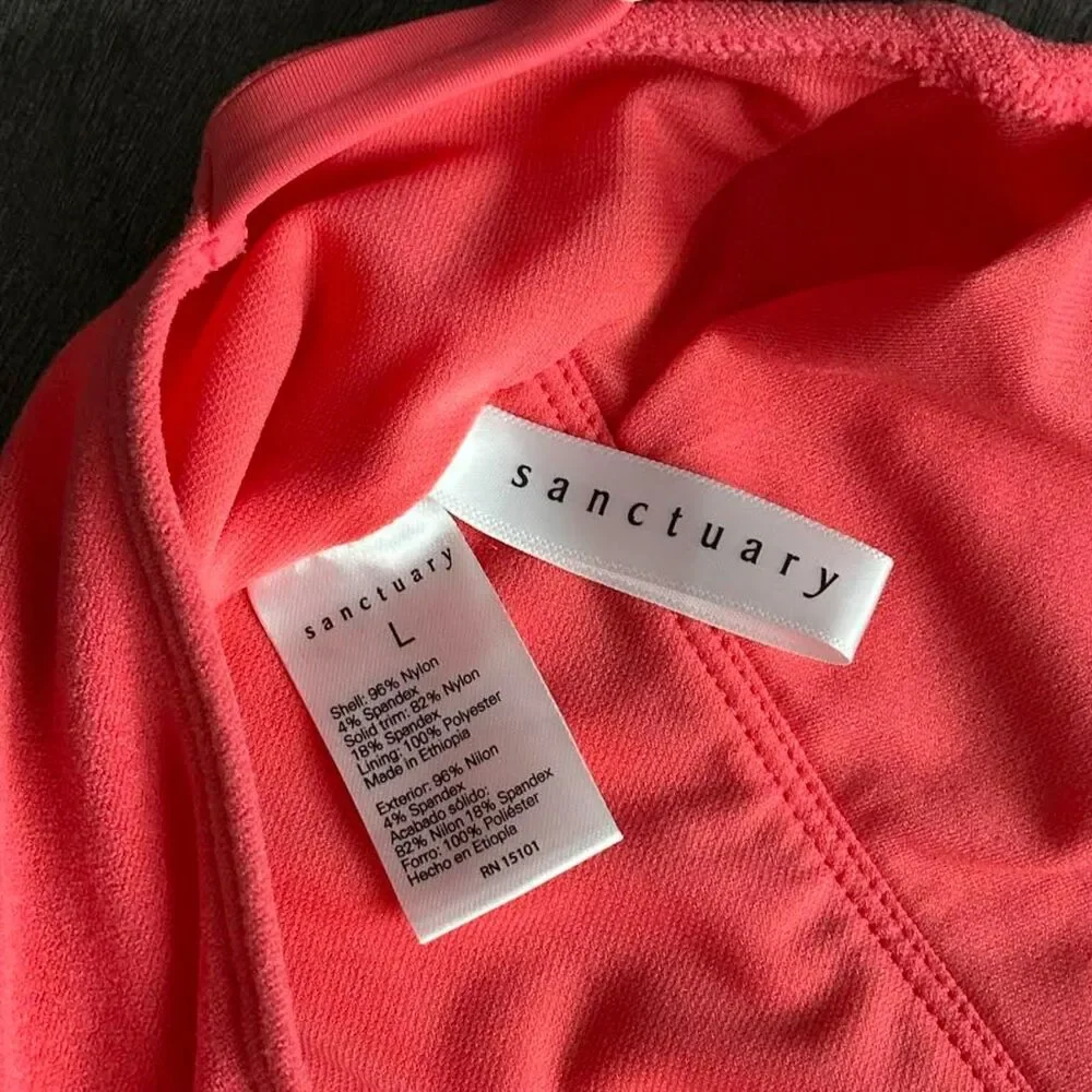 Sanctuary One Piece Swim Suit Hot Pink V-Neck Adj Strap Backless Sz Large Bikini - Picture 6 of 7